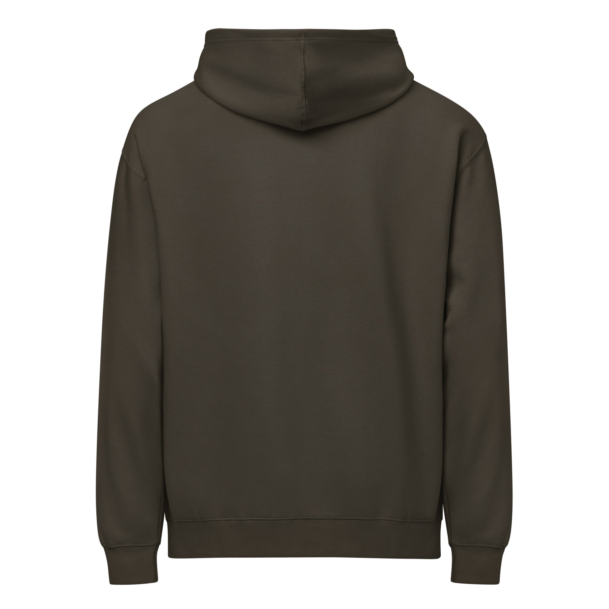 Dark green hoodie shown from the back on a white background